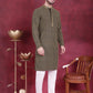 Men's Sequins Embroidered Kurta with Pyjama ( JOKP P 5013 Mehndi )
