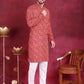 Men's Digital Printed Kurta with Pyjama ( JOKP 5014 Red )