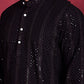 Men's Sequins Chikankari Embroidered Kurta with Pyjama ( JOKP 5015 Black )