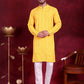 Men's Sequins Chikankari Embroidered Kurta with Pyjama ( JOKP 5015 Yellow )