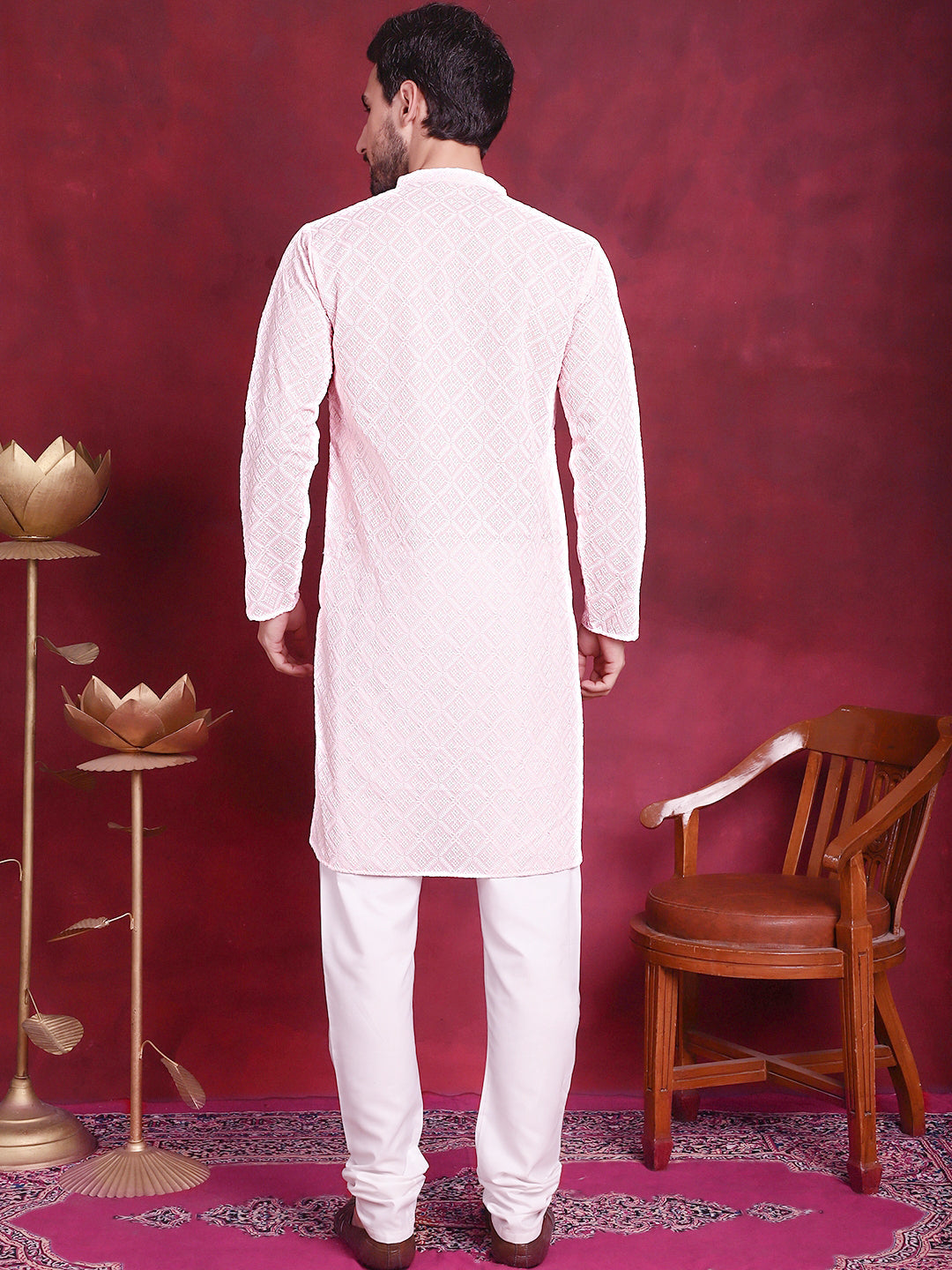 Chikankari Embroidered Kurta with Pyjama ( JOKP 5017 Pink ) [FF] [P-6]