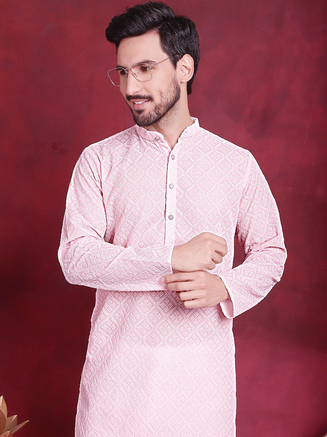 Chikankari Embroidered Kurta with Pyjama ( JOKP 5017 Pink ) [FF] [P-6]