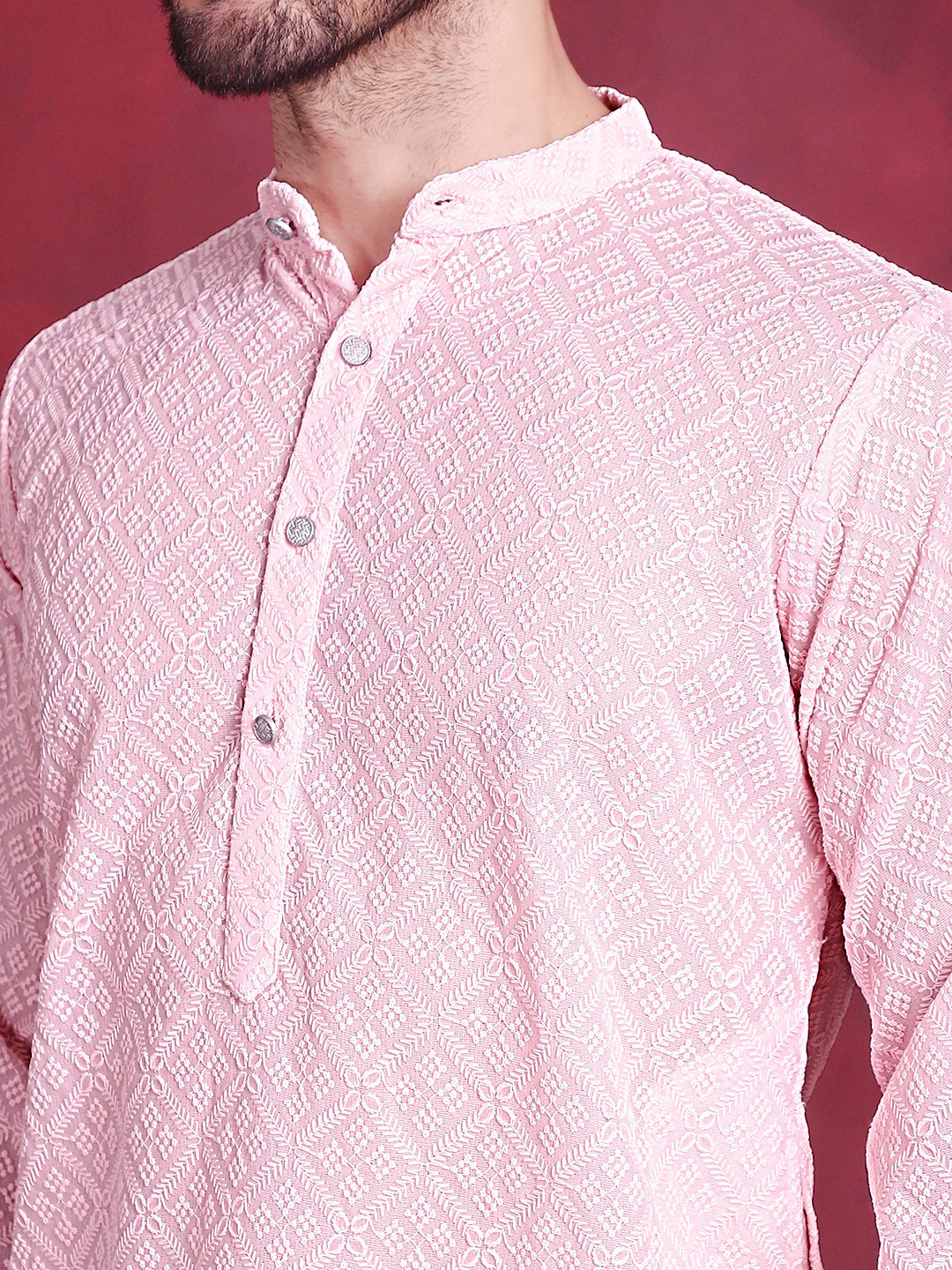 Chikankari Embroidered Kurta with Pyjama ( JOKP 5017 Pink ) [FF] [P-6]