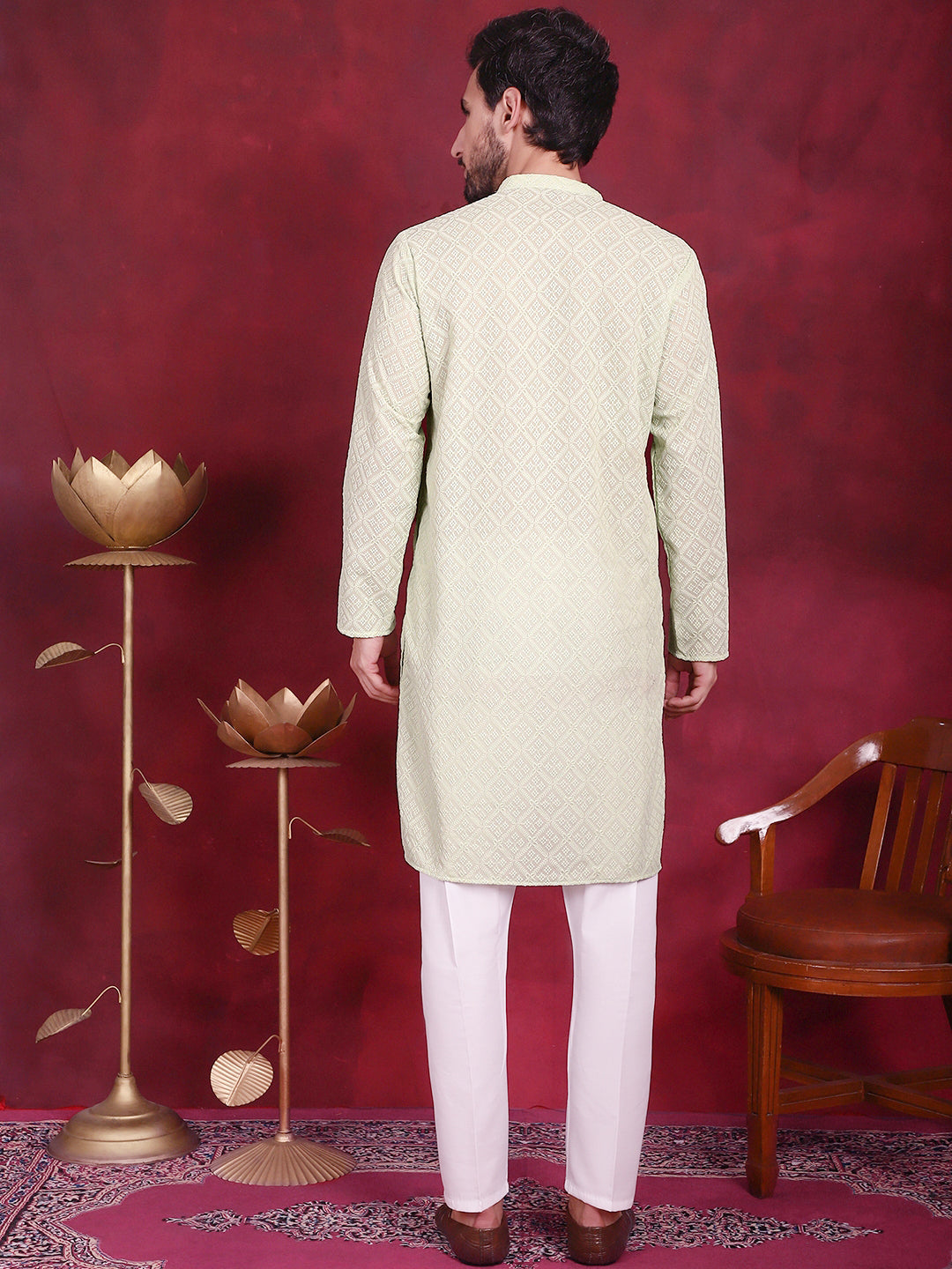 Chikankari Embroidered Kurta with Pyjama ( JOKP 5017 Pista )