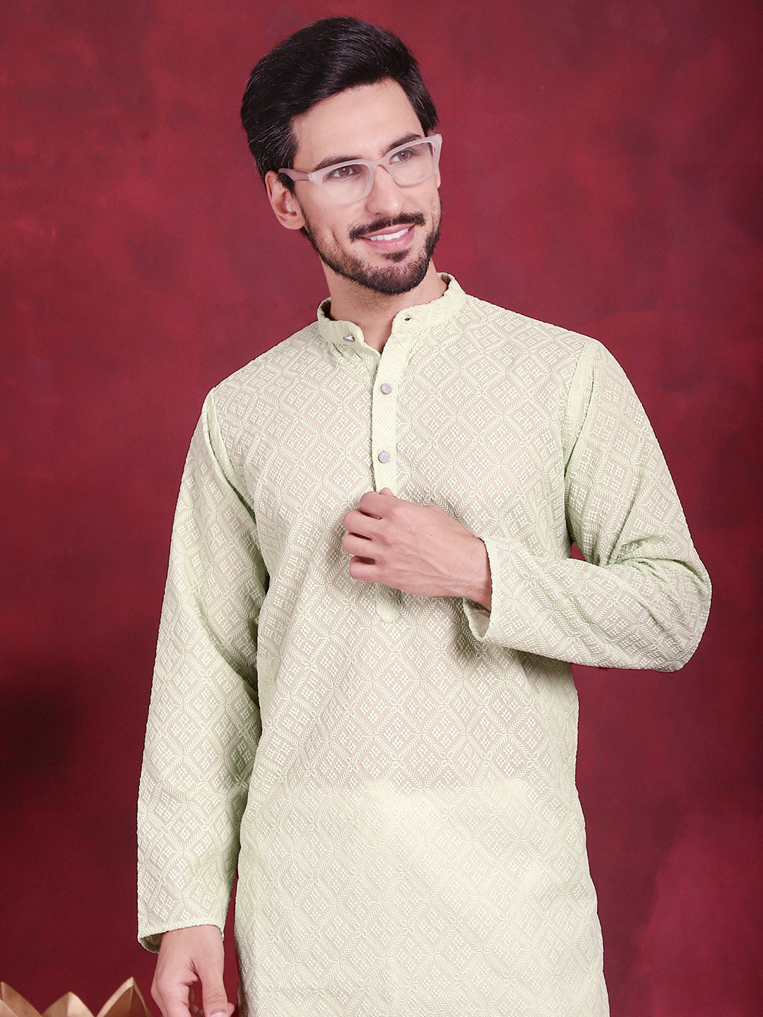 Chikankari Embroidered Kurta with Pyjama ( JOKP 5017 Pista )