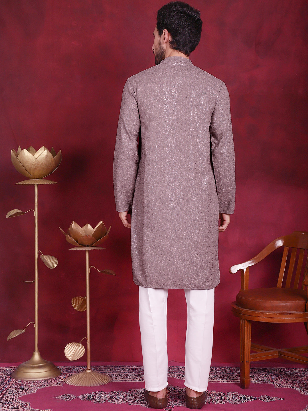 Sequins Chikankari Kurta with Pyjama ( JOKP 5018 Grey )