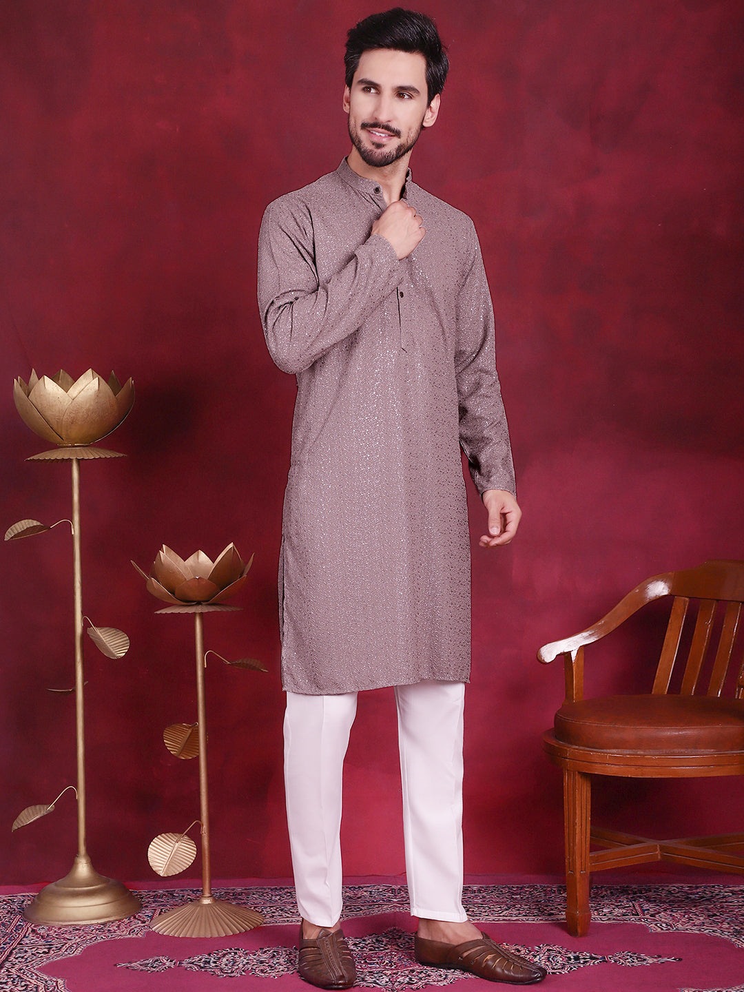 Sequins Chikankari Kurta with Pyjama ( JOKP 5018 Grey )