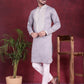 Men's Sequins Embroidered Kurta Pyjama Set ( JOKP 5019 Grey )