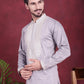 Men's Sequins Embroidered Kurta Pyjama Set ( JOKP 5019 Grey )