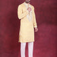 Men's Sequins Embroidered Kurta Pyjama Set ( JOKP 5019 Yellow )