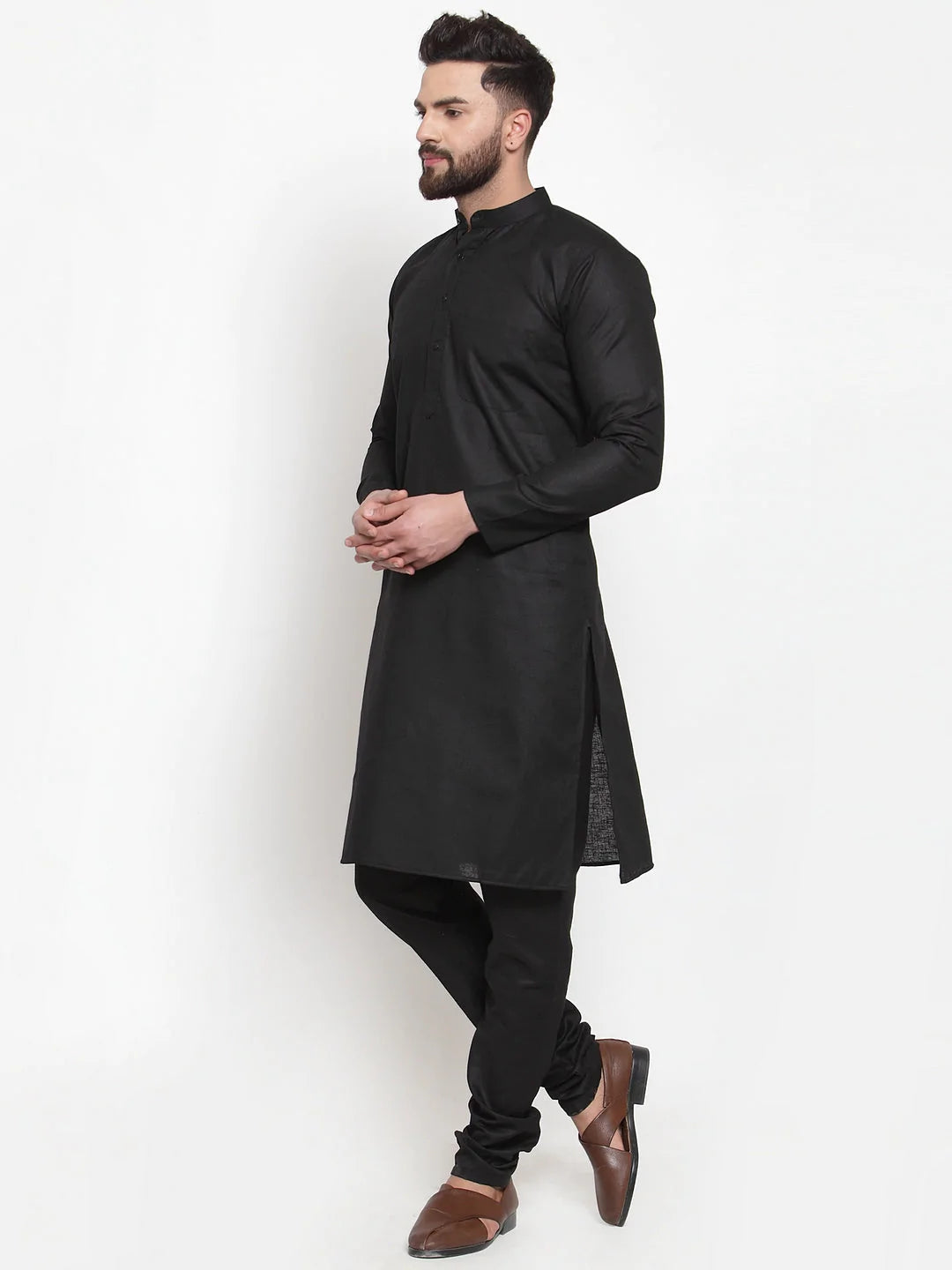 Jompers Men's Solid Dobby Kurta Payjama Set ( JOKP 501 Black D )