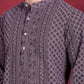 Men's Chikankari Embroidered Kurta Pyjama Set ( JOKP 5021 Grey )
