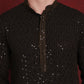 Men's Sequins Chikankari Embroidered Kurta with Pyjama ( JOKP P 5024Olive )
