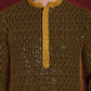 Men's Sequins Chikankari Embroidered Kurta with Pyjama ( JOKP P 5024Yellow )