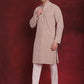 Men's Sequin Embroidered Pure Cotton Kurta with Pyjamas ( JOKP P 5028Beige )