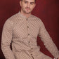 Men's Sequin Chikankari Front Open Kurta With Pyjamas ( JOKP P 5029Beige )