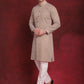 Men's Sequin Chikankari Front Open Kurta With Pyjamas ( JOKP P 5029Beige )