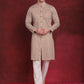 Men's Sequin Chikankari Front Open Kurta With Pyjamas ( JOKP P 5029Beige )