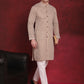 Men's Sequin Chikankari Front Open Kurta With Pyjamas ( JOKP P 5029Beige )
