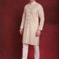 Men's Sequin Chikankari Front Open Kurta With Pyjamas ( JOKP P 5029Golden )