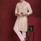 Men's Sequin Chikankari Front Open Kurta With Pyjamas ( JOKP P 5029Golden )