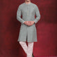 Men's Sequin Chikankari Front Open Kurta With Pyjamas ( JOKP P 5029Green )
