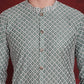 Men's Sequin Chikankari Front Open Kurta With Pyjamas ( JOKP P 5029Green )
