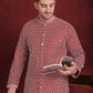 Men's Sequin Chikankari Front Open Kurta With Pyjamas ( JOKP P 5029Maroon )
