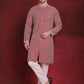 Men's Sequin Chikankari Front Open Kurta With Pyjamas ( JOKP P 5029Maroon )