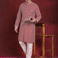 Men's Sequin Chikankari Front Open Kurta With Pyjamas ( JOKP P 5029Maroon )