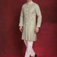 Men's Sequin Chikankari Front Open Kurta With Pyjamas ( JOKP P 5029Pista )