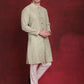 Men's Sequin Chikankari Front Open Kurta With Pyjamas ( JOKP P 5029Pista )