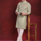 Men's Sequin Chikankari Front Open Kurta With Pyjamas ( JOKP P 5029Pista )