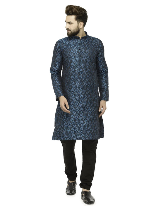 Men Green & Black Self Design Kurta with Churidar - Jompers