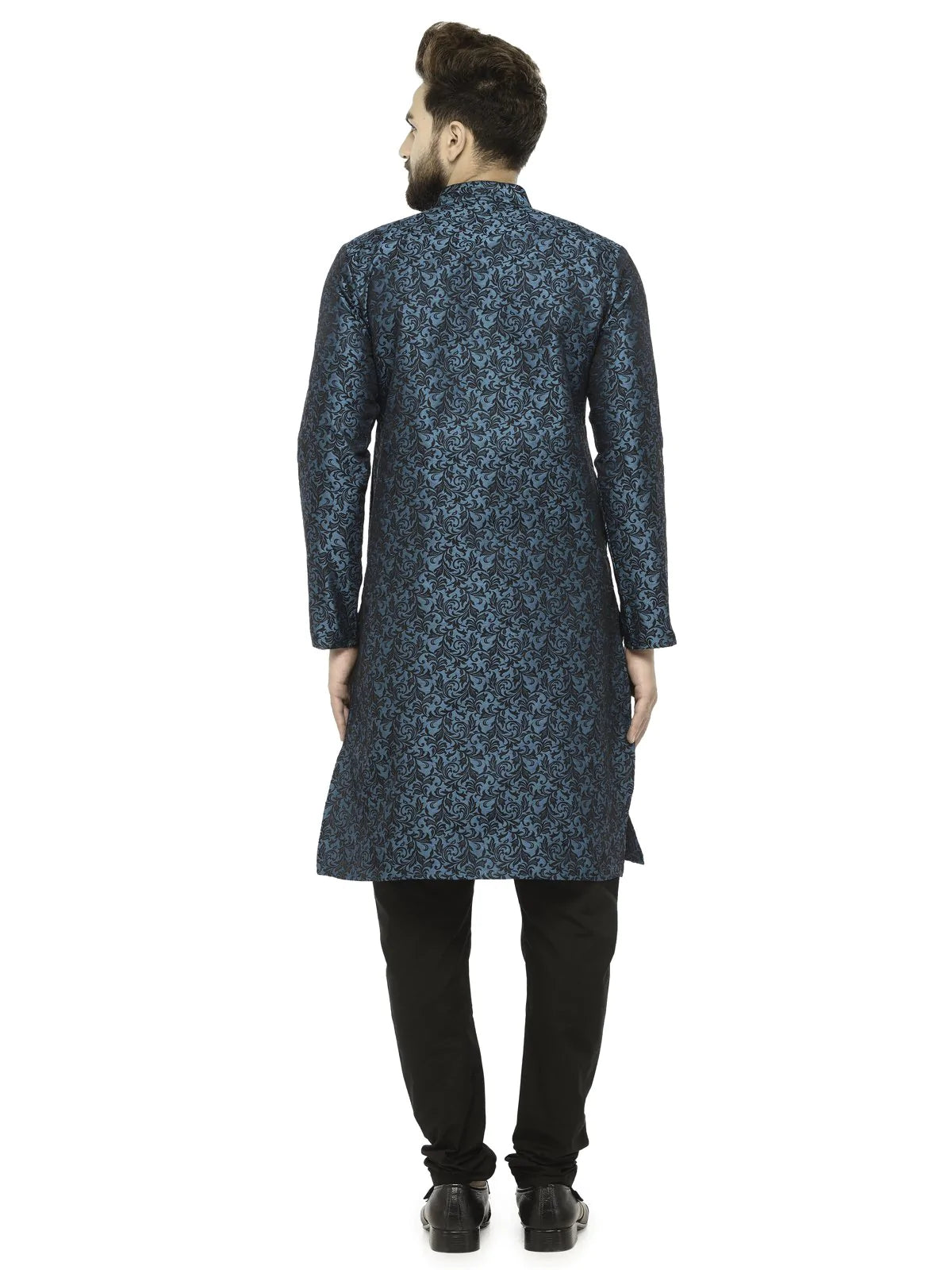 Men Green & Black Self Design Kurta with Churidar - Jompers