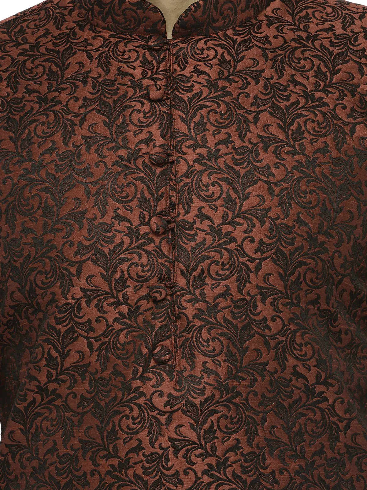 Men Maroon & Black Self Design Kurta with Churidar - Jompers