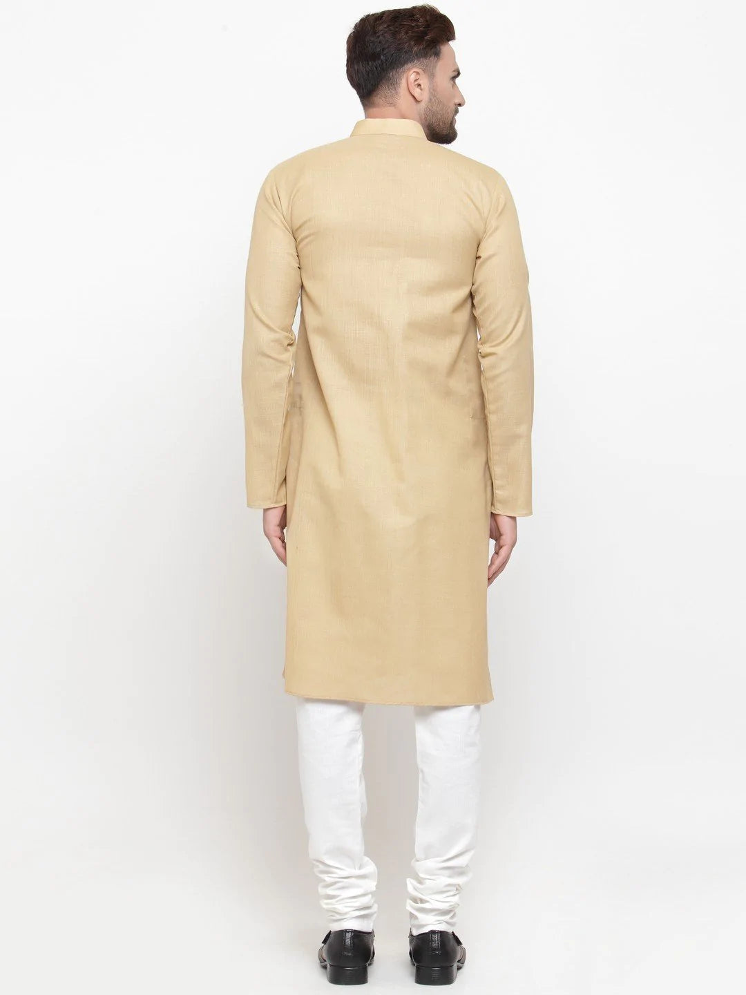 Men Beige & White Solid Kurta with Churidar - Jompers