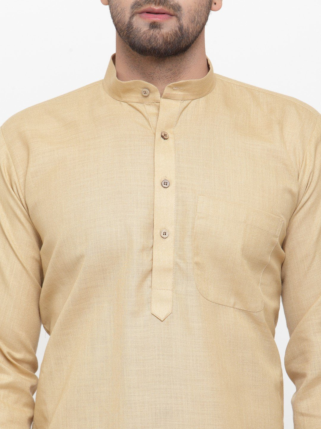 Men Beige & White Solid Kurta with Churidar - Jompers
