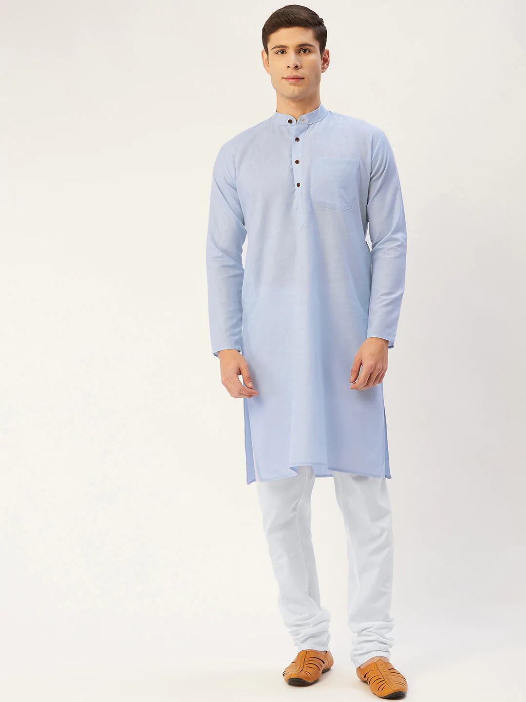 Jompers Men's Blue Cotton Solid Kurta Pyjama ( JOKP 532 Blue )