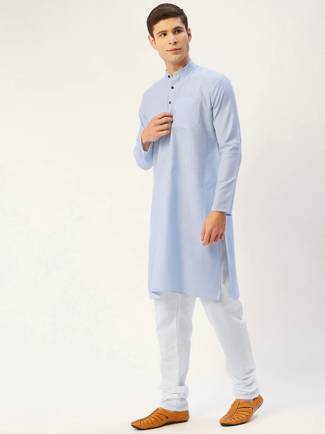 Jompers Men's Blue Cotton Solid Kurta Pyjama ( JOKP 532 Blue )