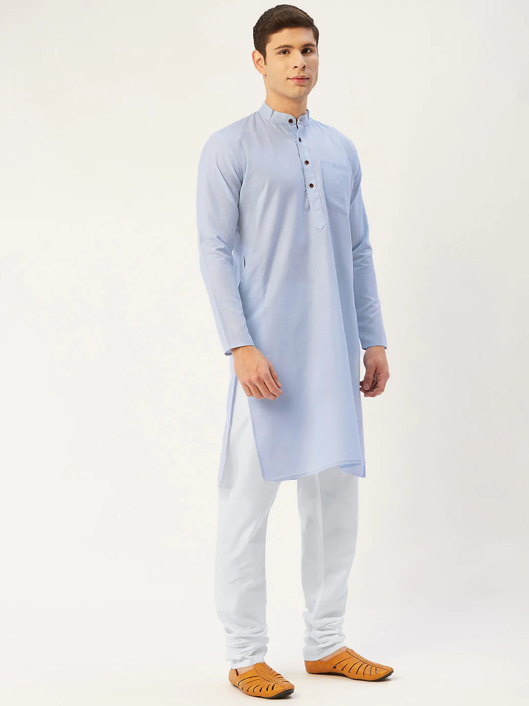 Jompers Men's Blue Cotton Solid Kurta Pyjama ( JOKP 532 Blue )