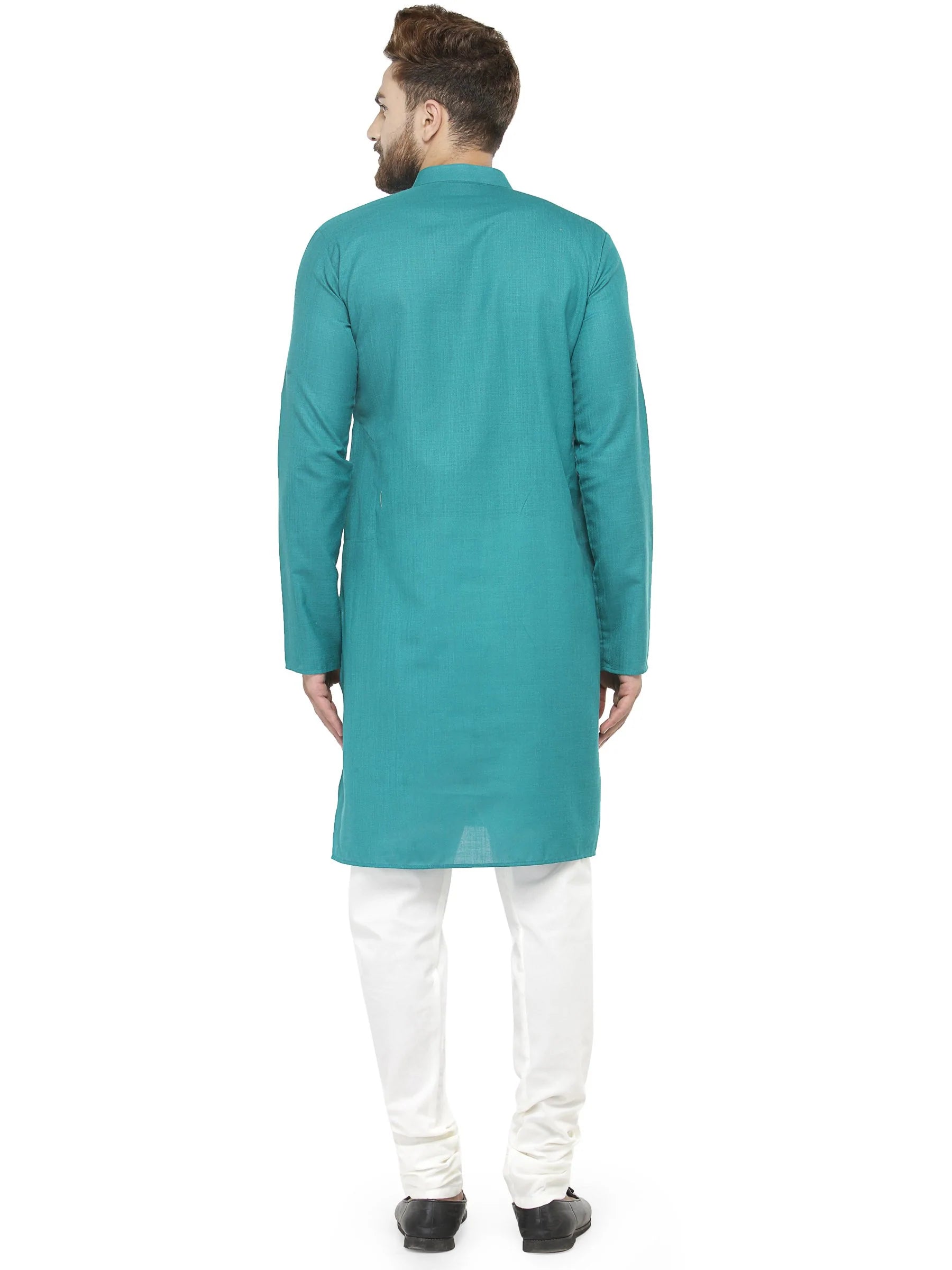 Men Green & White Solid Kurta with Churidar - Jompers
