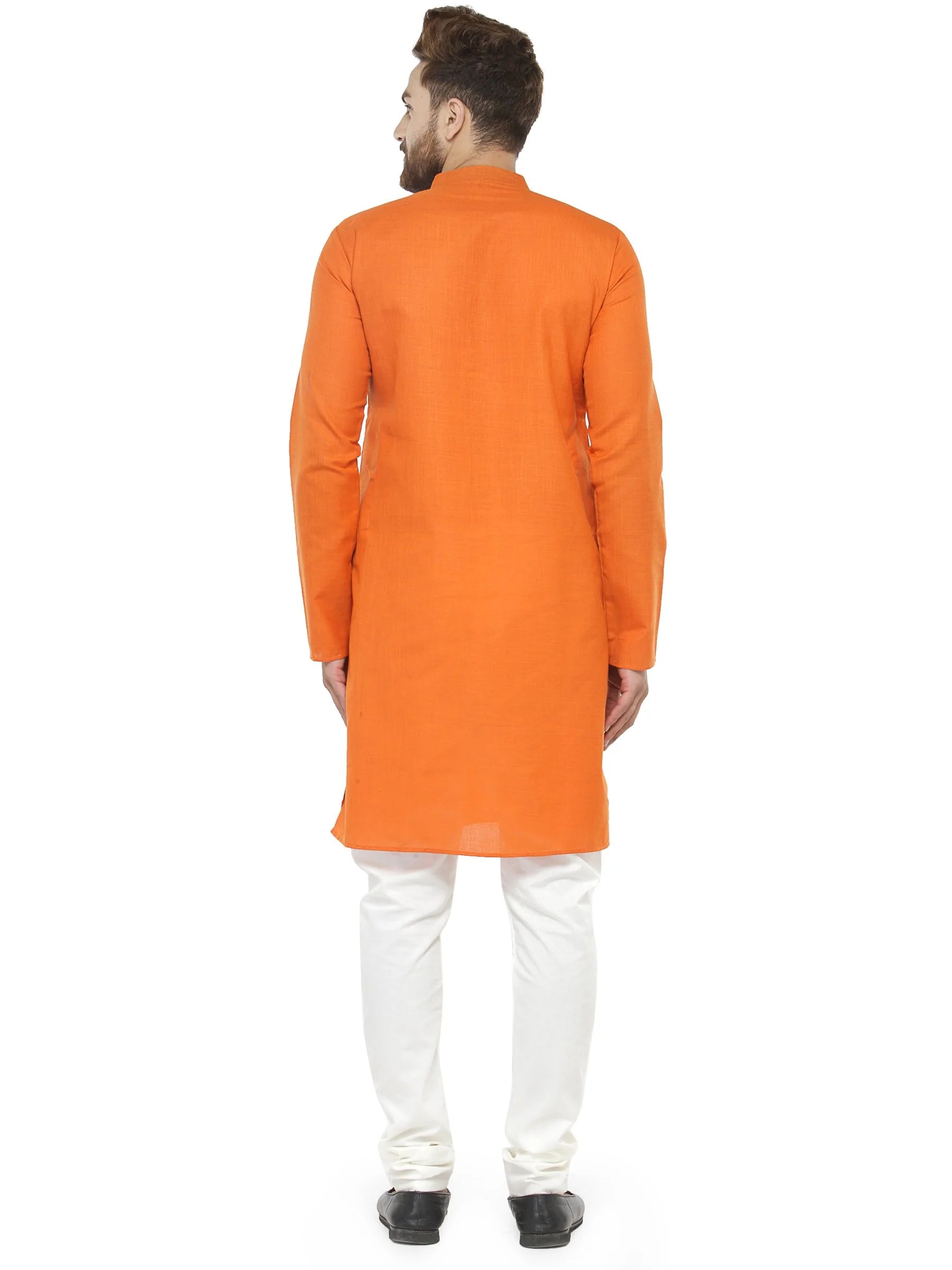 Orange & White Solid Kurta with Churidar - Jompers