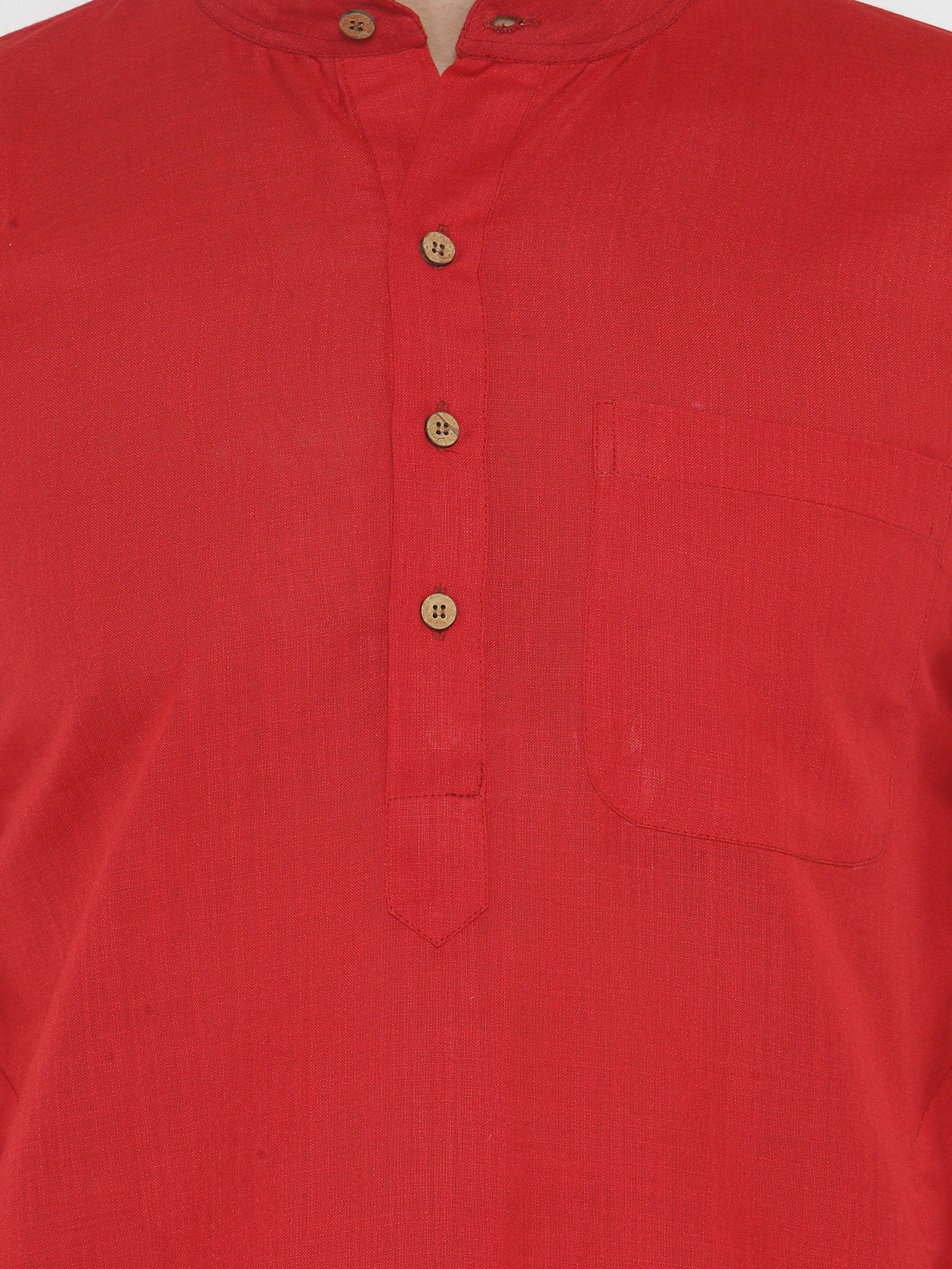 Men Red & White Solid Kurta with Churidar - Jompers