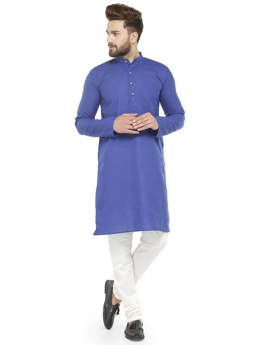 Royal Blue & White Solid Kurta with Churidar - Jompers