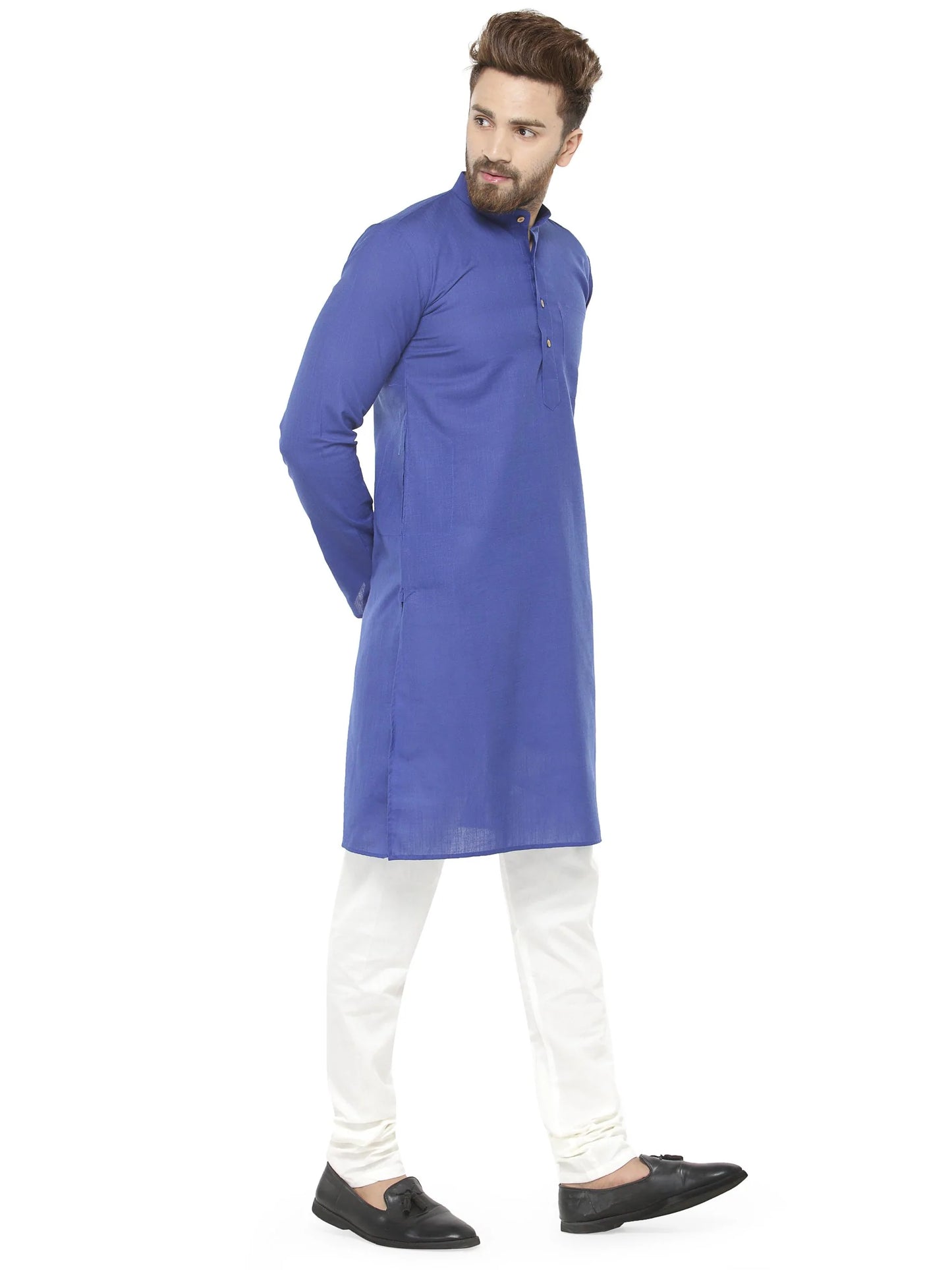 Royal Blue & White Solid Kurta with Churidar - Jompers