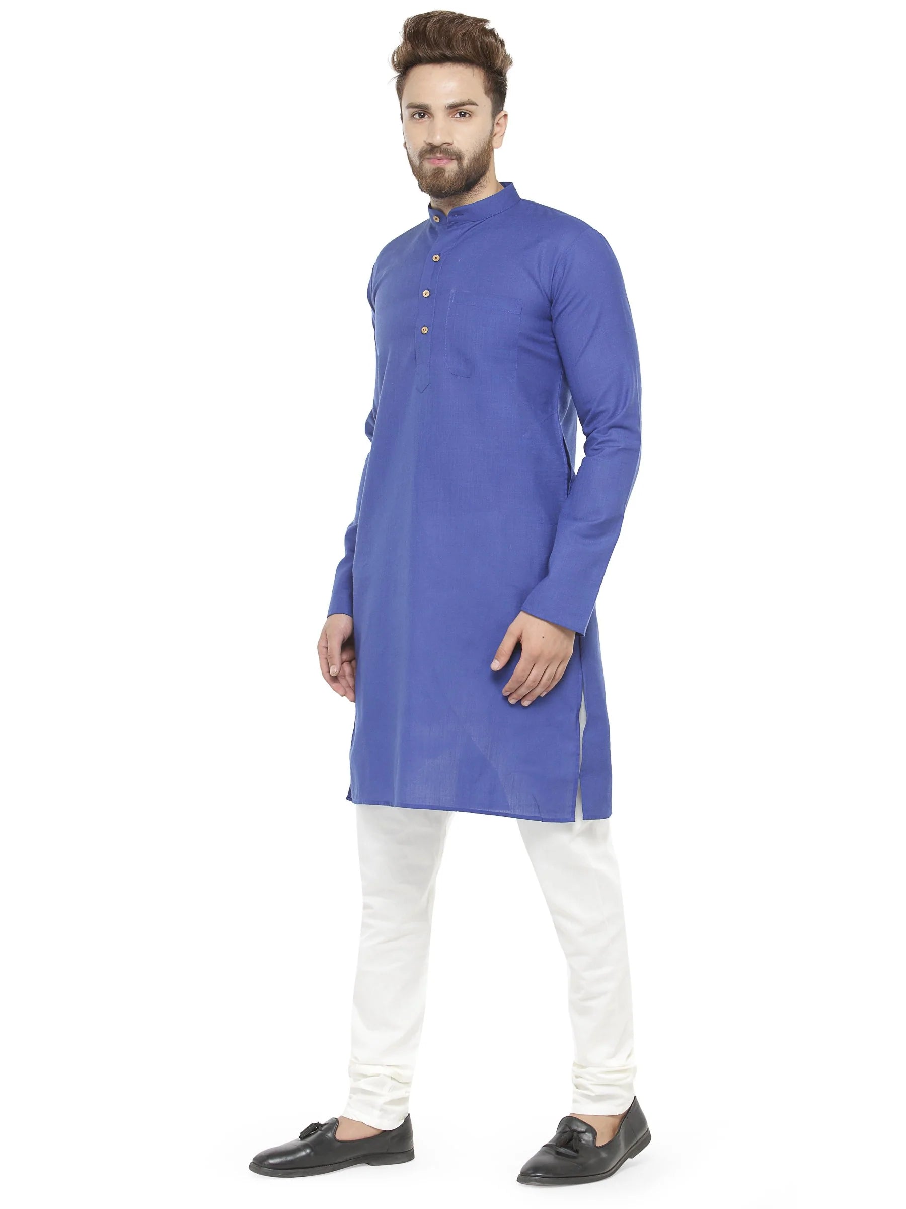 Royal Blue & White Solid Kurta with Churidar - Jompers