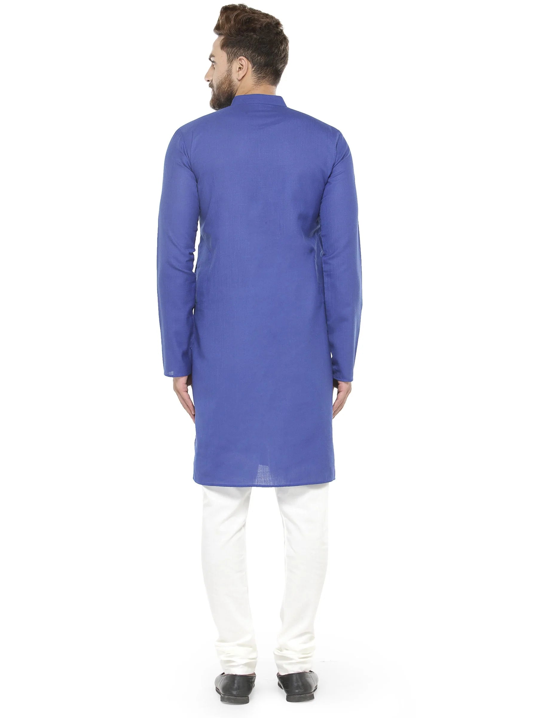 Royal Blue & White Solid Kurta with Churidar - Jompers