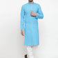 Men Sky Blue & White Solid Kurta with Churidar - Jompers