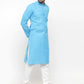 Men Sky Blue & White Solid Kurta with Churidar - Jompers